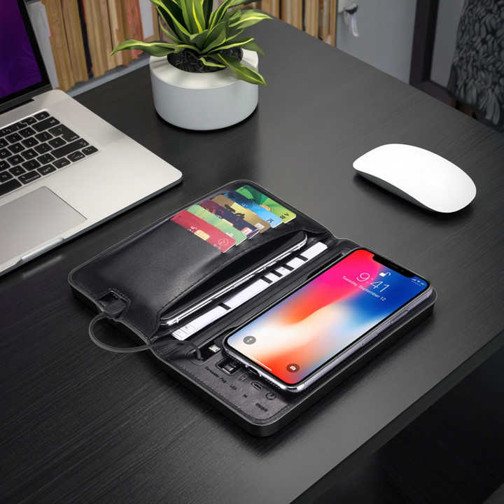Luxury Genuine Leather Men's Wallet with 6800mAh 