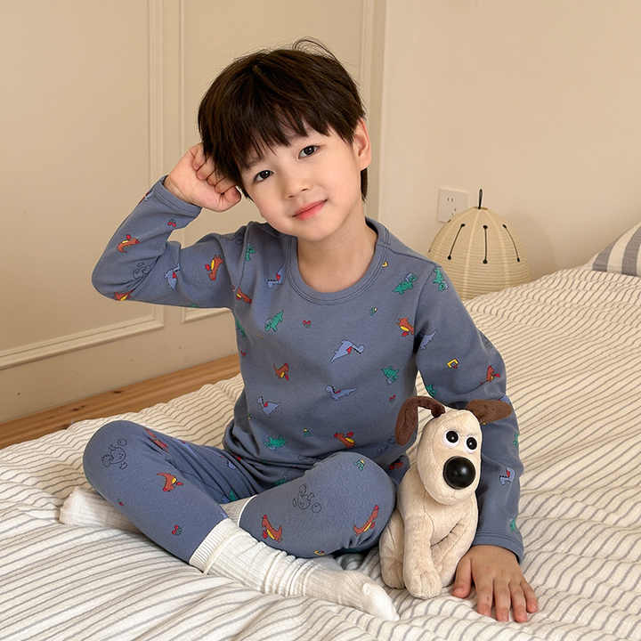 Children's Pajamas Set Long Sleeve Korean Printed Cotton Sleepwear 