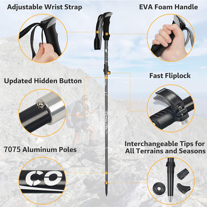 Lightweight folding walking sticks with foldable design. 