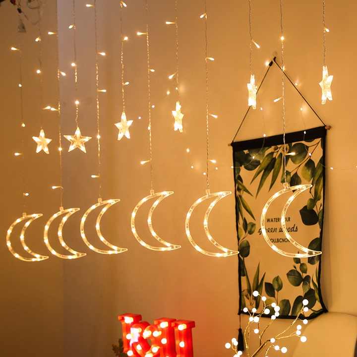 Ramadan and Eid Mubarak Decorations in the Shape of a Moon and a Star 
