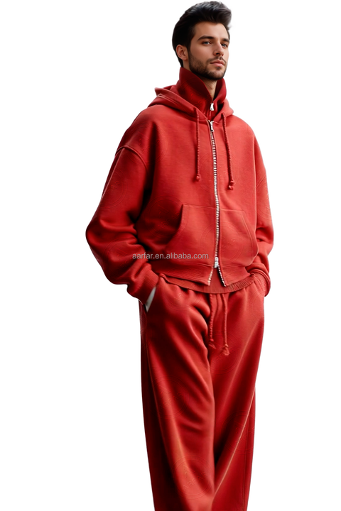 Blank Men's Zipper-up Sweatshirt Set 