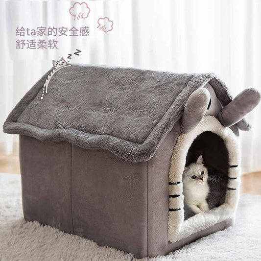 بيت للكلاب والقطط الصغيرة دافئ في الشتاء ومغلق بالكامل مع . Small Dog &amp; Cat House Winter Warm &amp; Fully Enclosed