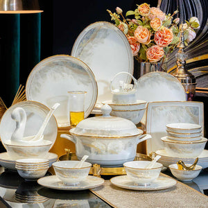 أطباق فاخرة من العظام الصينية بحافة ذهبية Luxury Bone China Plates with Gold Rim Dessert Plates