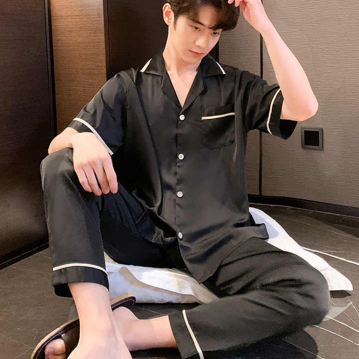 طقم بيجامة رجالي صيفي بأكمام قصيرة