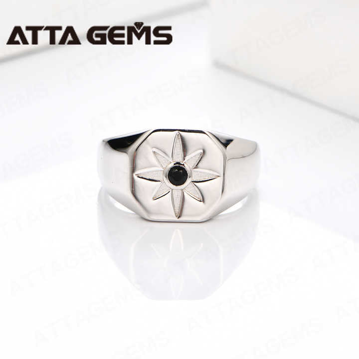 ATTA S925 Silver Black Spinel Wedding Rings 