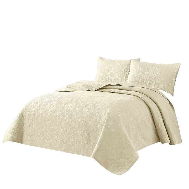 3-Piece Preferred Quality Ultrasonic Quilted Microfiber Bedspread in Luxury Flower Pattern 