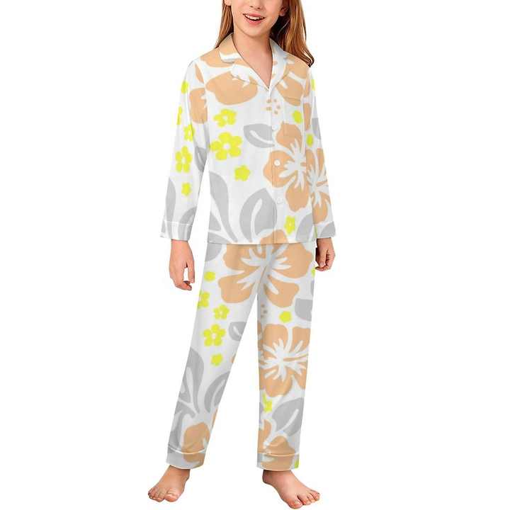Custom Hibiscus Long-sleeve Puletasi-Kids' Pajama Set 