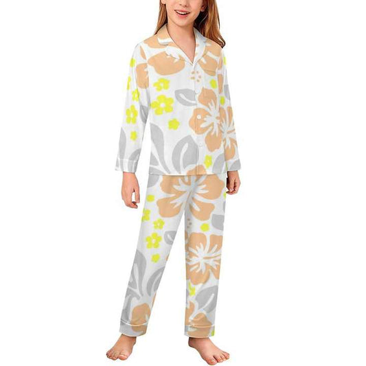 Custom Hibiscus Long-sleeve Puletasi-Kids' Pajama Set 