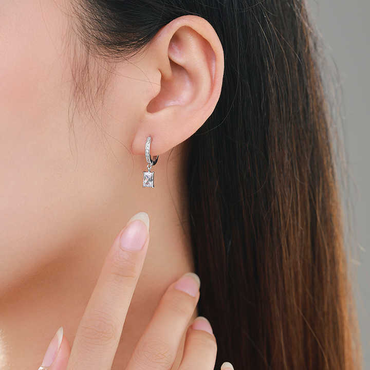 Sterling Silver Luxury Women's Jewelry Wedding Accessories Ailmay 100% 925 Sterling Silver Sparkling Cubic Zirconia Rectangle Fashion Dangle Earrings Luxury Women's Jewelry Wedding Accessories 