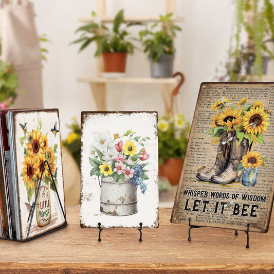 Flower Market Vintage Metal Plaque Sign Sunflower Tin Decorative Poster Retro Garden Metal Sign 