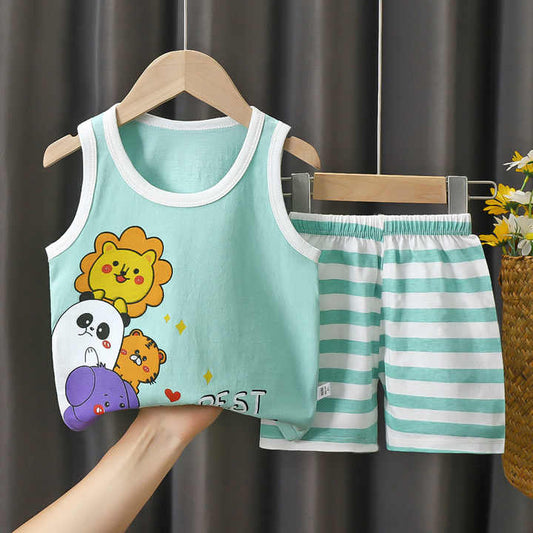 Children's summer pure cotton new sleeve boys' summer. 
