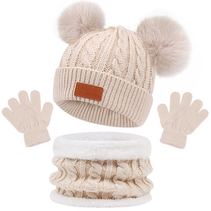 Baby Accessories 3-Piece Baby Hat with Scarf for Winter 