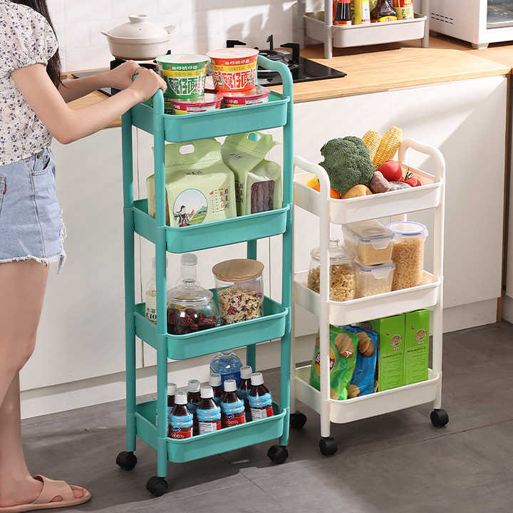 Vegetable storage rack, household supplies, vegetable storage rack, plastic rack with wheels 