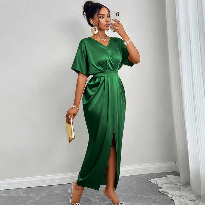 Nightclub V-neck Short Sleeve High-waisted Women's Dress 