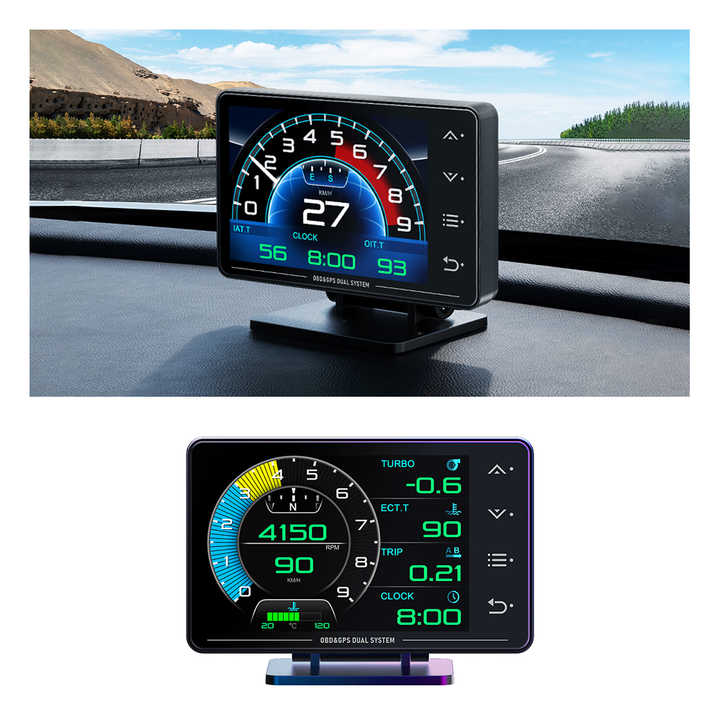 مقياس XS OBD2 + GPS عرض الرأس لأعلى hud . XS OBD2 + GPS Head Up Display HUD Turbocharger Oil