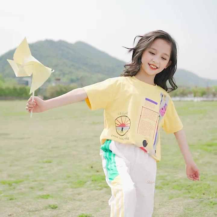 الصيف 2 قطعة القطن تي شيرتات قصيرة الاكمام وطويلة بانت الفتيات مجموعة ملابس ل 5 إلى 9 سنة Summer 2 Pieces Cotton Short Sleeve T-Shirts and Long Pant Girls Clothing Set for 5 to 9 Years