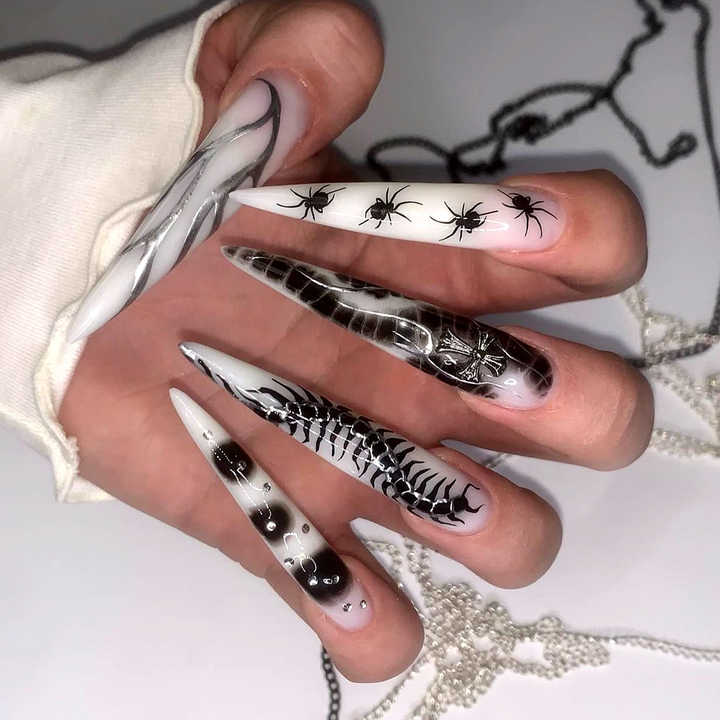 Pcs Spicy Girl Silver Flame Long Pointed Nails 