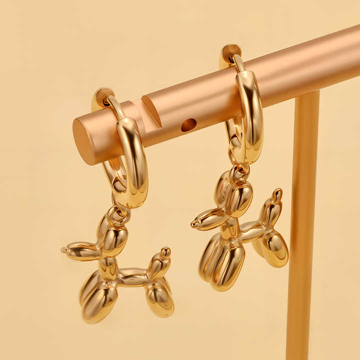 Cute 18K Gold Plated Stainless Steel Dog Earrings 