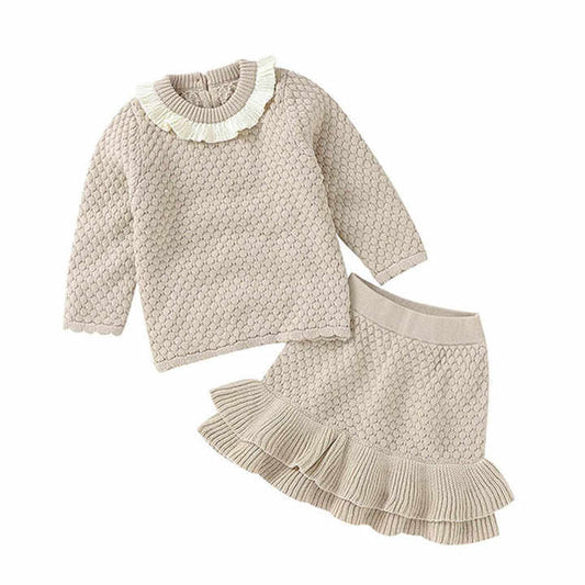 Baby Newborn Baby Girls Boys Spring Winter Knitted Sweater Warm Thick Ruffle Long Sleeve Clothes Set Outfit 