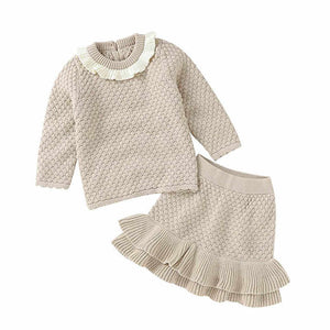 Baby Newborn Baby Girls Boys Spring Winter Knitted Sweater Warm Thick Ruffle Long Sleeve Clothes Set Outfitبابيس حديثي الولادة الفتيات الرضع الأولاد الربيع الشتاء متماسكة سترة دافئة سميكة كشكش طويلة الأكمام مجموعة ملابس الزي