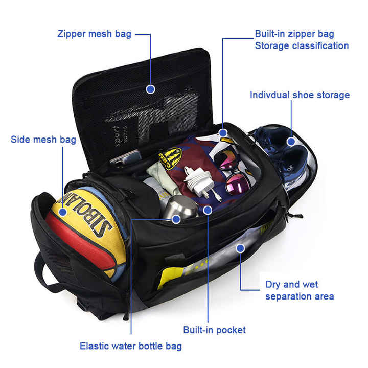 حقائب سفر رياضية كبيرة من  مقاومة للماء مزودة بسحاب إغلاق