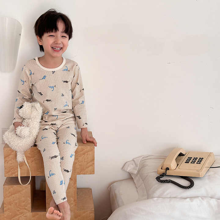 Children's Pajamas Set Long Sleeve Korean Printed Cotton Sleepwear 