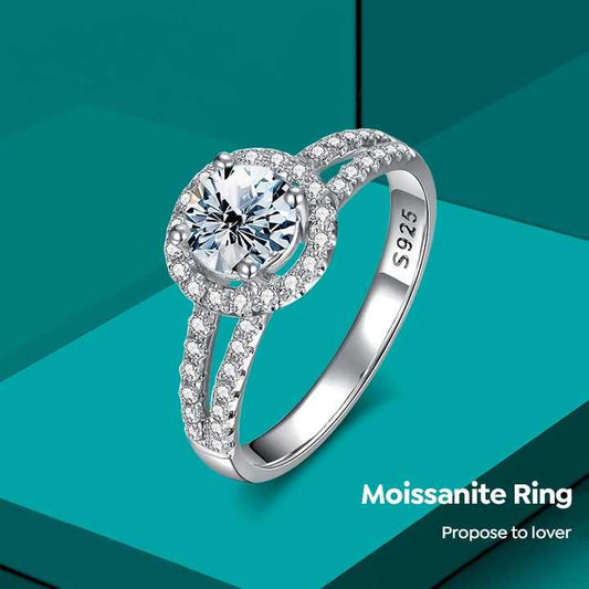 Women Engagement - 925 Sterling Silver Platinum Plated Halo Ring 