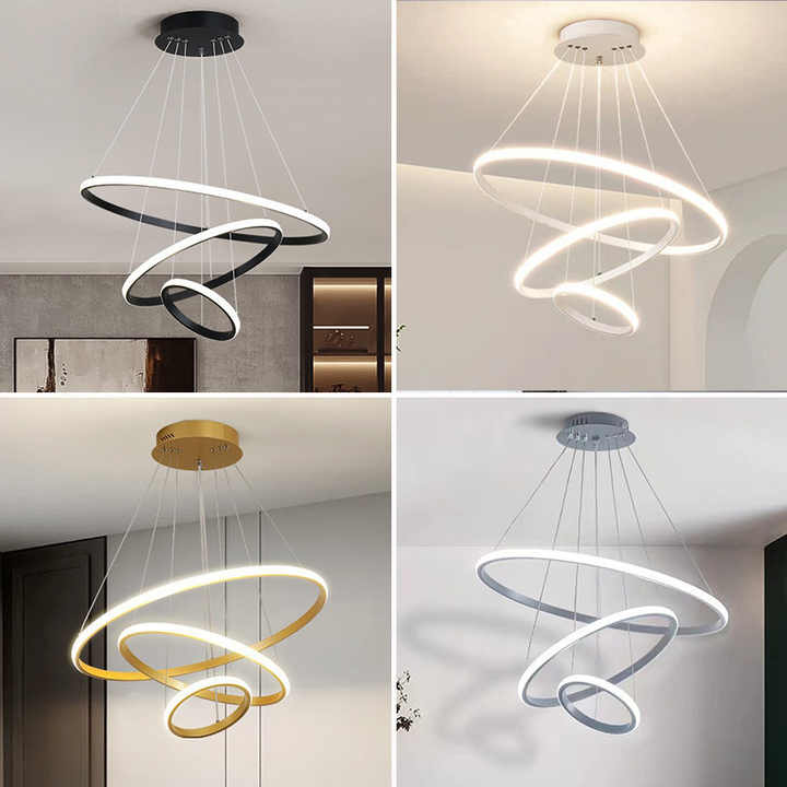 ديكور فاخر دائري متدلي لغرفة المعيشة 3 حلقات . Luxury Decor Round Pendant Light for Living Room 3