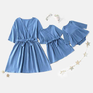 Newest Mommy and Me Blue Baby Romper + Mommy Fashion Long Dress Mommy and Me Family Matching Clothes 