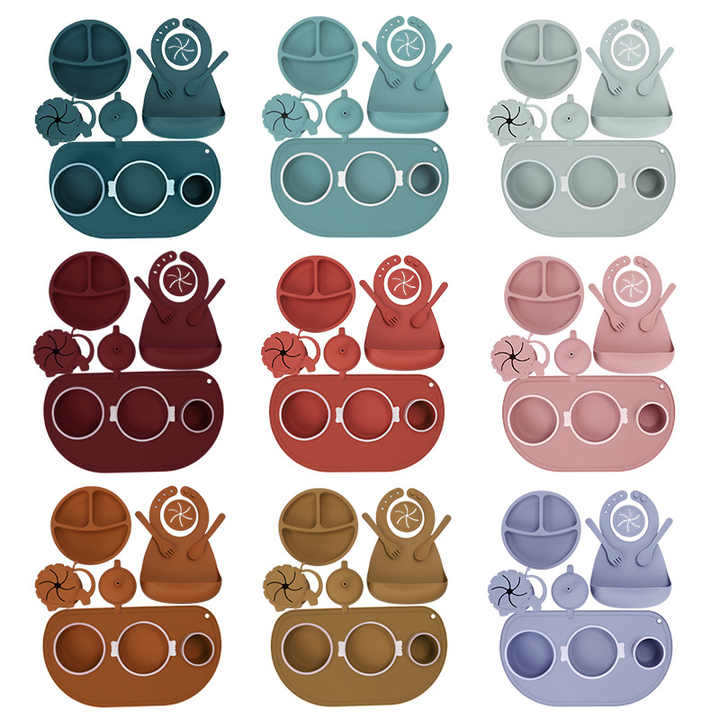 Silicone Baby Food Bowl Fork Spoon Bib Children. Silicone baby cutlery set, baby food bowl, 