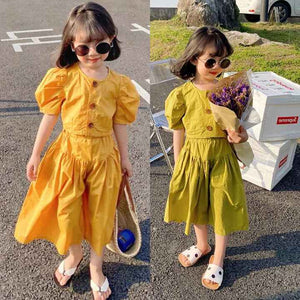 New baby clothes for summer and spring for 2022 high -waist -waist top upper clothes and pants with wide legs 