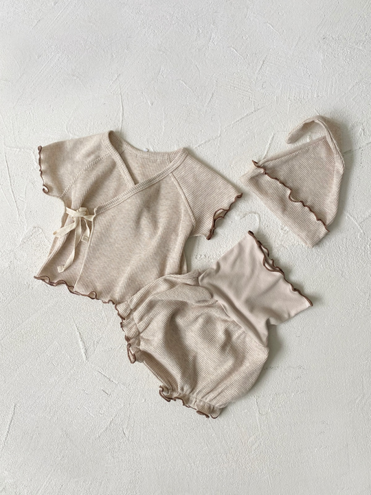 Cotton Waffle Set 3pcs Newborn Babyطقم وافل قطني -100%