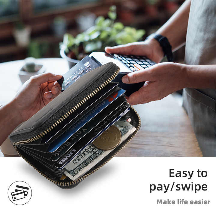 RFID Blocking Zip Wallet with Multiple Card Slots _ Faux 