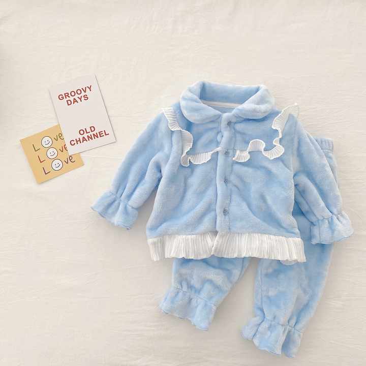 Plain long-sleeved winter pajamas set