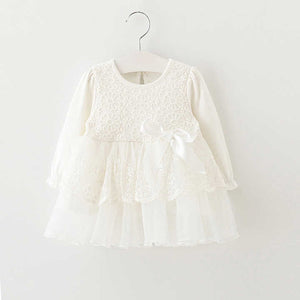 Year Baby Girl Birthday Dresses- ملابس أطفال ربيعية سادة بيضاء بأكمام