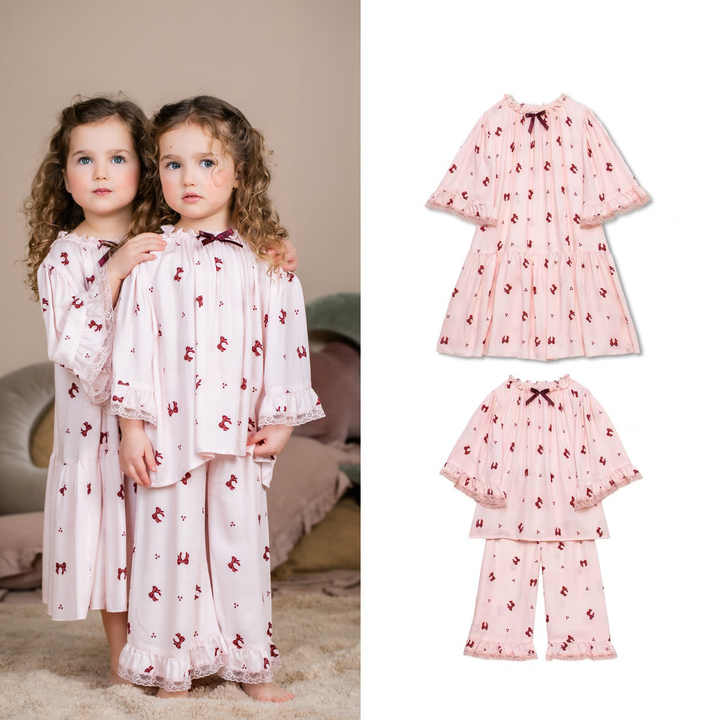 Custom Print Baby Pajamas Cotton Silk Print Dresses Two Piece Children Boutique Girls Sleepwear PJS Kids Pajamas Sets 
