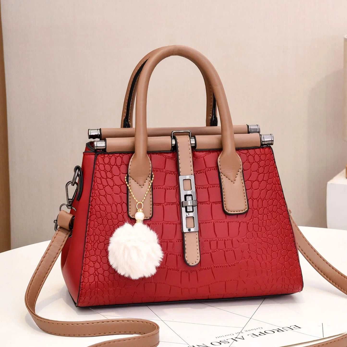 Elegant Women's Large Capacity Crocodile Pattern Handbag 