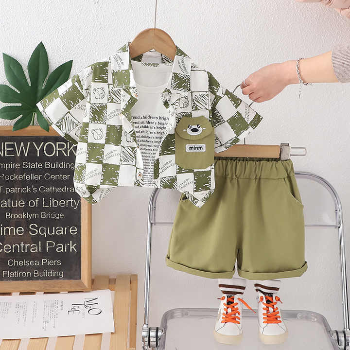 شورت اولاد ملابس اطفال شورت مع قميص منقوش