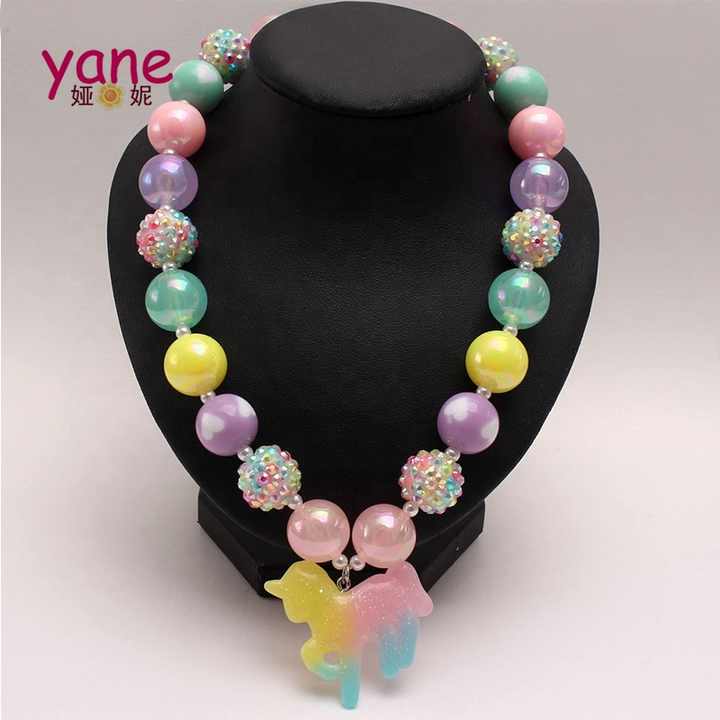 Children's Accessories Unicorn Necklace and Gradient Bead Bracelet Jewelry 