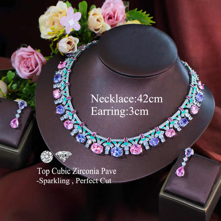Women Evening Prom Jewelry Gift-  طقم مجوهرات أنيق من الزركونيا المكعبة