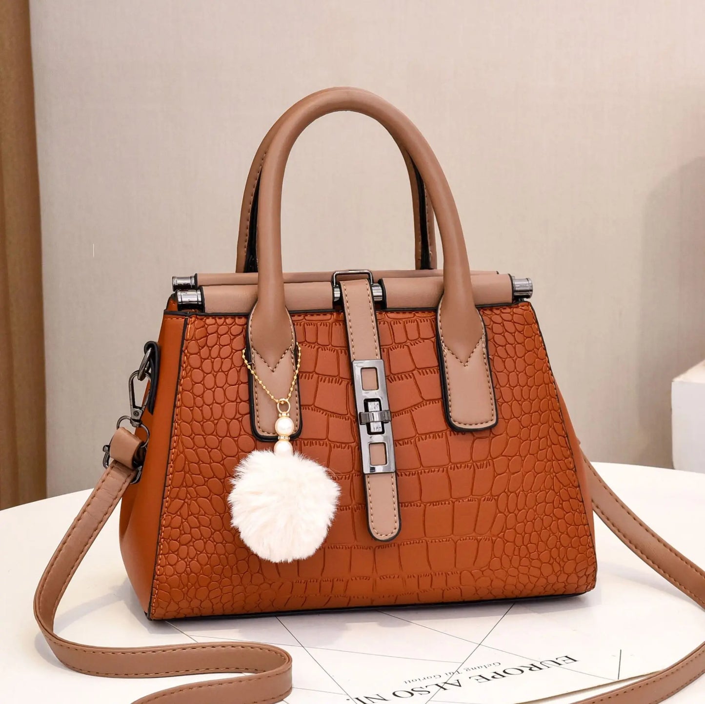 Elegant Women's Large Capacity Crocodile Pattern Handbag 
