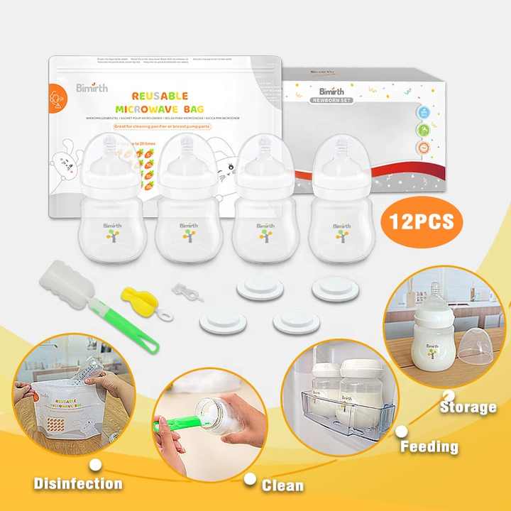 Bimirth مجموعة زجاجات تخزين حليب الثدي مجموعة زجاجات الرضاعة 6 أونصة تتدفق ببطء للأطفال حديثي الولادة Bimirth Breast Milk Storage Bottle Set 6 oz Slow Flow Feeding Bottle Set for Newborns