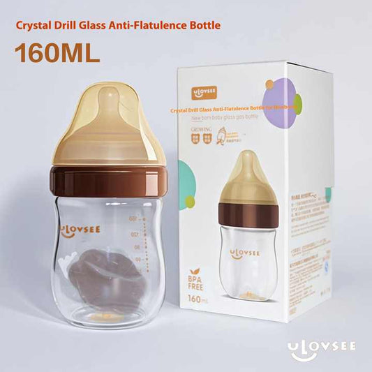 Anti-flatulence baby glass bottle nursing wide neck. 