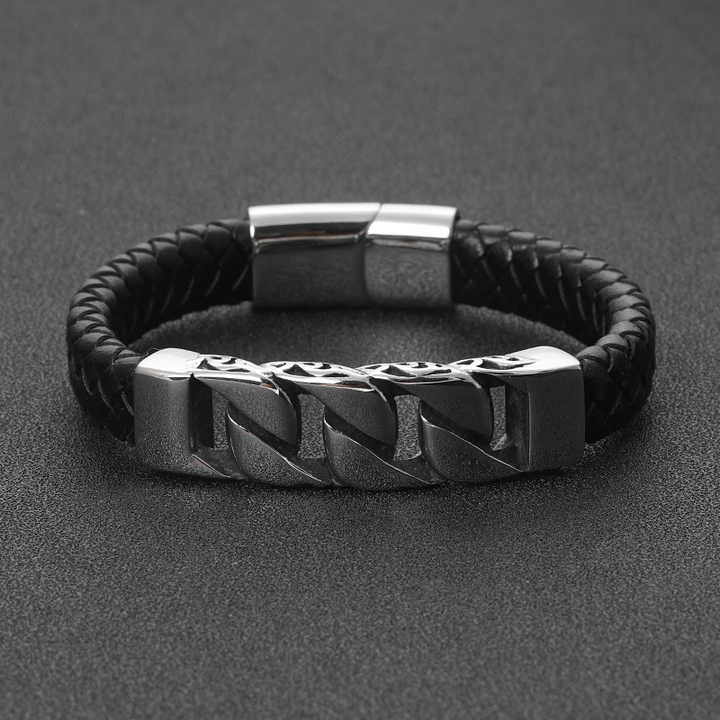 سوار رجالي من الجلد المنسوج . Wholesale Men's Woven Leather Stainless