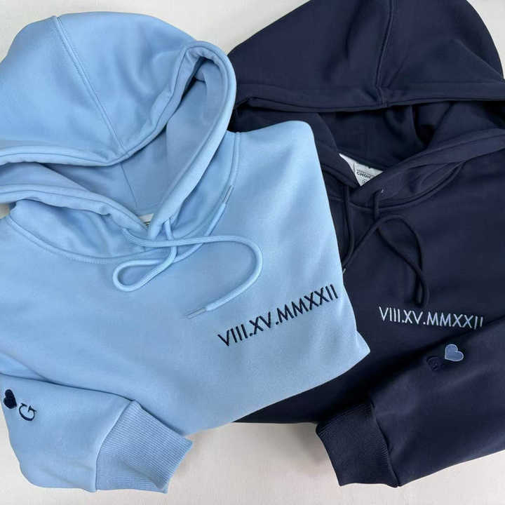 Custom Embroidered Roman Numeral Hoodie with Drop Shipping as a Gift for Couples 