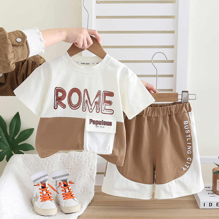 شورت اولاد ملابس اطفال شورت مع قميص منقوش