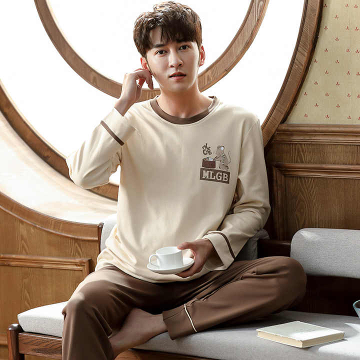 Men's Long Sleeve Cotton Pajama Set Clothing 