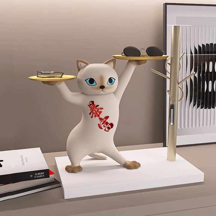 Charming Resin Cat Ornament, Entrance, Key and Doorway Decoration, Resin Cat Statue for Housewarming 