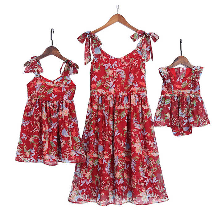 Women's Clothing, Mommy &amp; Me Chiffon Bowknot Floral Strappy Dress, Matching Sleeveless Chiffon Dress with Shoulder Straps vWomen's Clothing, Mommy &amp; Me Chiffon Bowknot Floral Strappy Dress, Matching Sleeveless Chiffon Dress with Shoulder Straps v 