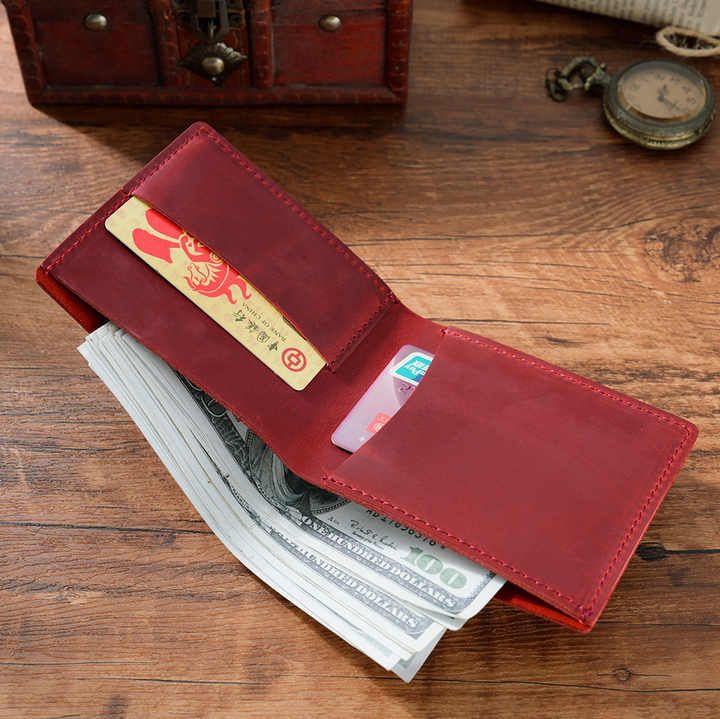 Crazy-Horse Leather Foldable Wallet Cowhide Leather 